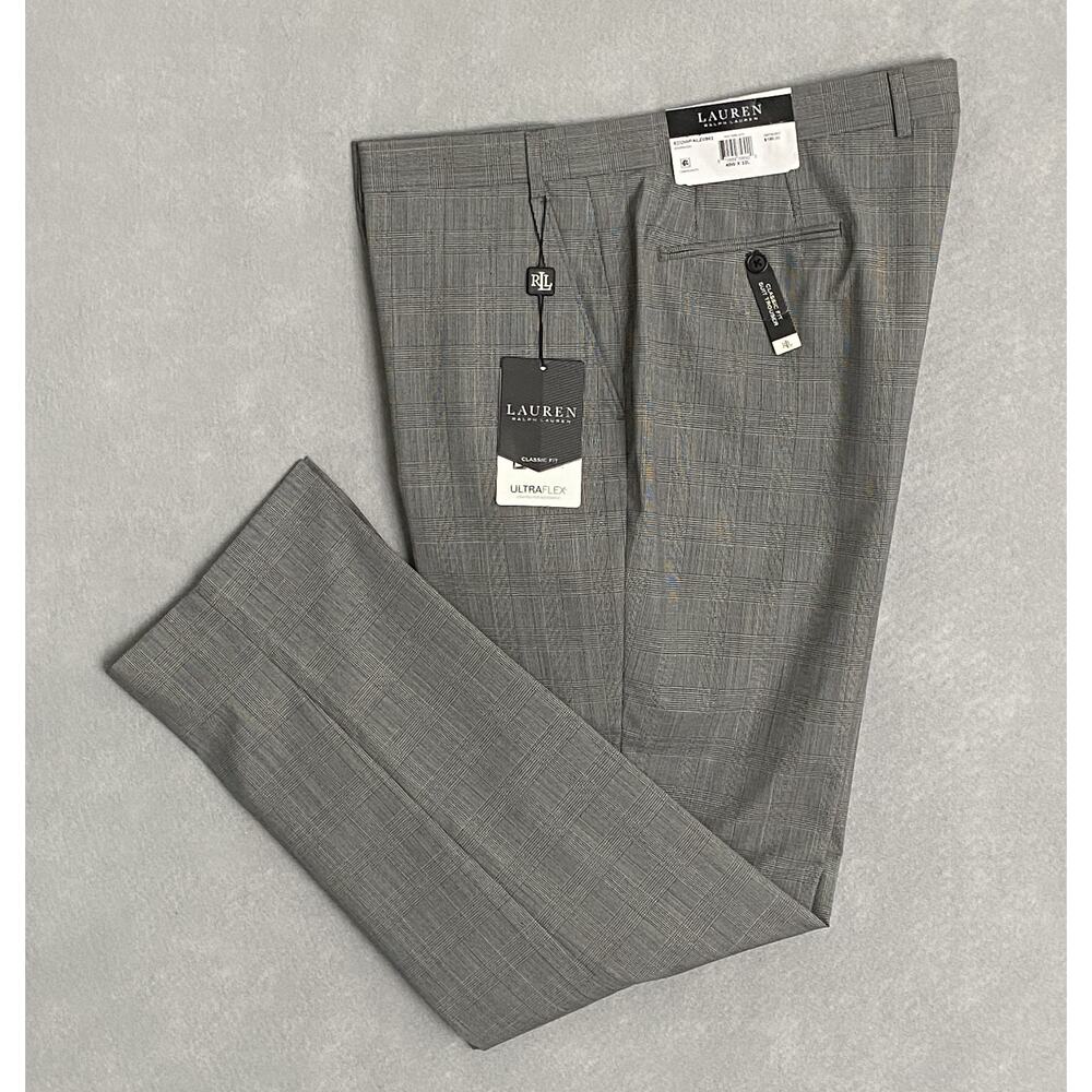 Lauren Ralph Lauren Men's 40x32 Suit Pant Classic Fit Stretch Grey Plaid NEW